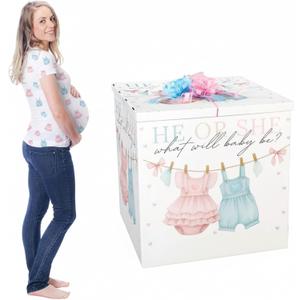 AmazingSpark 28in Jumbo Gender Reveal Gift Box Kit with Oversized Box Giant Pull Bows for Gender Reveal Baby Shower Birthday Party Decor (Baby Clothes), 1 Count