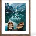 Hongkee 24x30 Picture Frame, Rustic Brown Wood Style, Wall Mounting | Display Posters 18 x 24 with Mat or 24 x 30 without Mat, 1 Pack for Photos, Artwork; Fits Home, Office & Gallery Wall Decor