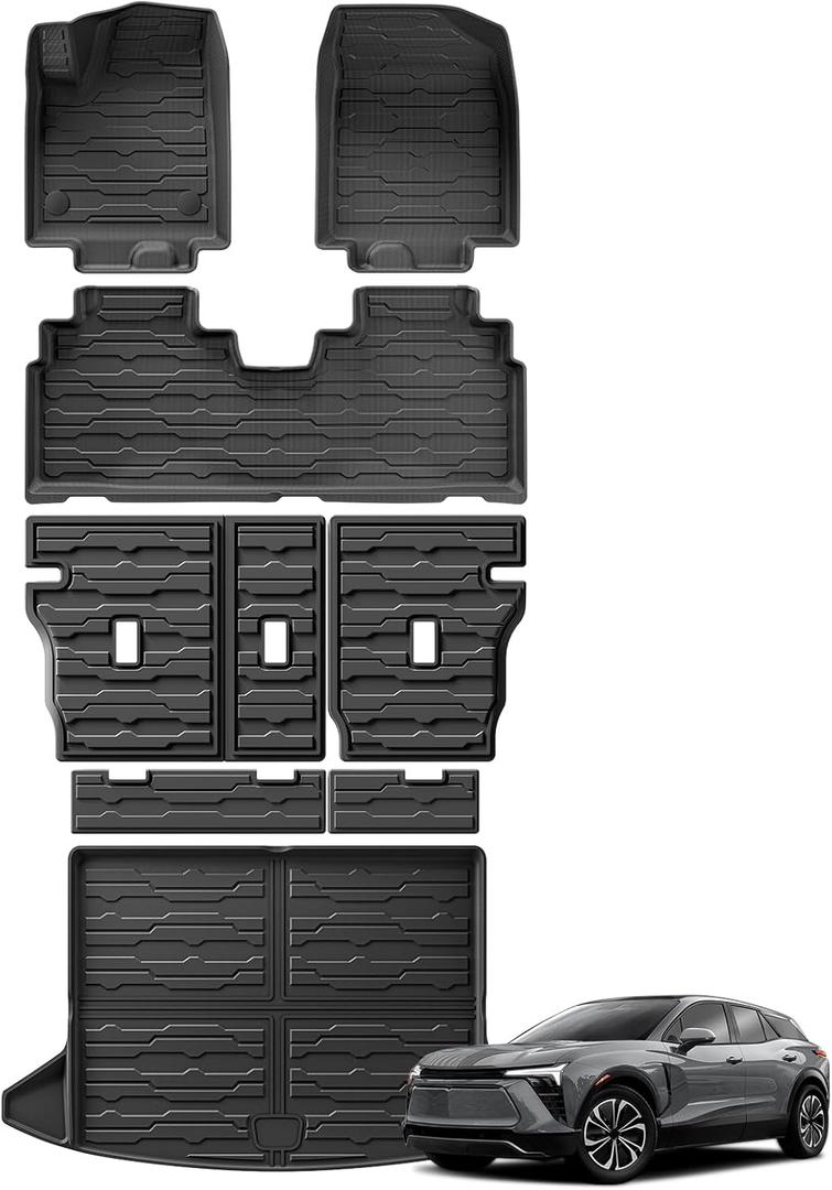 SMABEE 8PCS Full Set of Floor Mats for 2024 2025 2026 Honda Prologue & Chevy Blazer EV All Weather TPE Floor Liners Cargo Liner Backrest Mats Accessories Car Mats Interior Black