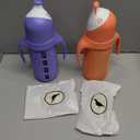 Tabor Place Set of 2 - Glass Sippy Cup for Toddlers - The Luca | Spill-Proof | Silicone Straw | Orange & Indigo Purple | 8 oz | Liquids Never Touch Plastic | Removable Handles (purple)