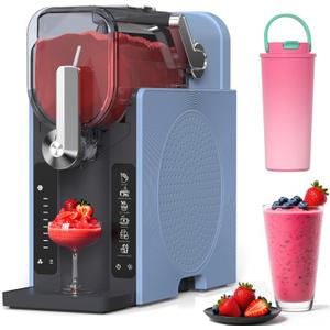 Slushie Machine, Slushy for Home No Ice Need, Soft Serve Ice Cream Maker & Margarita Machine, Auto-Cleaning, 6 Presets for Milkshakes, Frapps, Frozen Drink and More, Blue, 1 Insulated Cup
