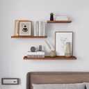 SAUMONIERES Floating Wall Shelves for Bedroom Bathroom Wall Mounted Solid Wood Shelf 24 Inch Set of 2, Walnut Floating Shelves