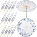 Lemosae 12 Pack Paper Umbrellas Bulk for Wedding, 23.6" Chinese Japanese Parasol Vintage Decorative Sun Umbrella for Bridal Party Tea (Flower) 