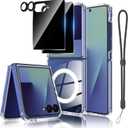 for Samsung Galaxy Z Flip 7 Case,with 2X Privacy Screen Protector + 1X Camera Lens Protector, [Anti Yellowing]Compatible with MagSafeShockproof Slim Magnetic Phone Case for Samsung Galaxy Z Flip7