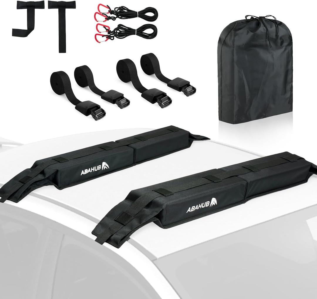 Abahub Soft Roof Rack Pads with 2 Tie Down Straps, 2 Tie Down Ropes, 2 Hood Loops and Storage Bag, for Surfboard, Kayak, Canoe, Heavy Duty Universal Car Roof Racks System, 45.5"