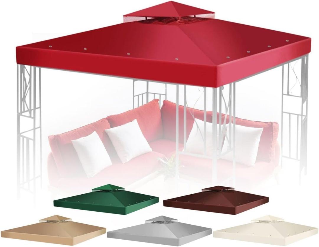 Flexzion Gazebo Cover Replacement Canopy Top 8x8 Ft (2.4m x 2.4m) - Double Tier Top Canopy Cover Replacement with UV30+, Dirt, Water Resistant for Outdoor, Sunshade, Garden, Patio, Pavilion (Red)