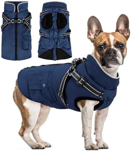 Dog Winter Coat with Harness Built-in | Waterproof Dog Jacket with Zipper & Fleece Lining | Reflective Cold Weather Coat for Small Medium Large Dogs, S