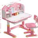 Kids Desk and Chair Set, Height Adjustable Child's School Study Writing Tables, Kids Desk with Bookstand and Storage Drawer, Widened Desktop with Desktop for Boys and Girls