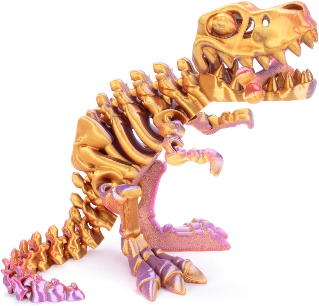 FunisFun 3D Printed Dragon with Articulated Bones for Adult, 3D Printed Dinosaur Fidget Toys Decor for Stress Relief (Red-Gold-Purple, 1P)