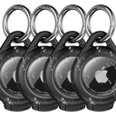Waterproof Airtag Holder - 4 Pack Airtag Keychain Holder Compatible with Apple AirTags, Ultra Durable Anti-Scratches Protective Case with Keyring for Luggage, Backpack, Pet, Bag, Black