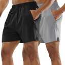 MIER 2 Pack Men's 5 Inch Inseam Running Shorts, Quick-Dry with Zip Pockets | Workout, Athletic, Lightweight Breathable Fabric, Soft Elastic Waist, Inner Drawstring, Side Split, Machine Washable