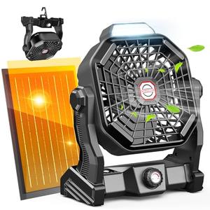 Drchop 20000mAh Solar Camping Fan, 10W Solar Powered Fans with Solar Panel, Rechargeable Fan & Led Lantern, Battery Operated Powered Outdoor Tent Fans for Camping Summer Essentials (Black)