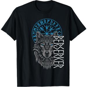 Berserker & Viking Compass - Nordic Wolf Design T-Shirt, Small, Black