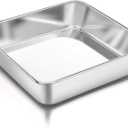 P&P CHEF Square Baking Cake Pans, Small Stainless Steel Lasagna Brownie Pan For Birthday Cake Bread Pie, Non-toxic & Durable, Smooth Rim & Leakproof, Oven & Dishwasher Safe, 8 Inch & 1 Pcs
