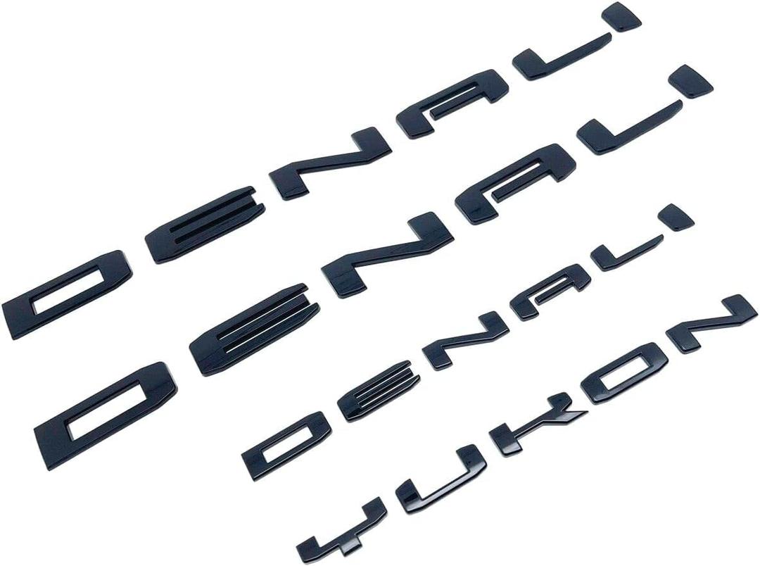 4Pc Set Denali Yukon Emblems Fender Door Rear Tailgate Letters Nameplate 3D Badge Replacement for 2021-2023 Yukon Yukon XL (Gloss Black)