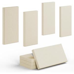 4 Pack High-Density Core with Fabric Cover Acoustic Panels(Soft Camel) | 24 12 2in self-adhesive soundproofing and sound-absorbing wall panels for echo reduction in studio, office, and more
