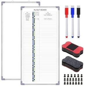 Lincia in and Out Magnetic Dry-Erase Board 36 x 18 Aluminum Framed White Board with Lines 53 Names with Magnetic Dry-Erase Marker, Eraser, and 55 Magnets Wall-Mounted for Office Employee