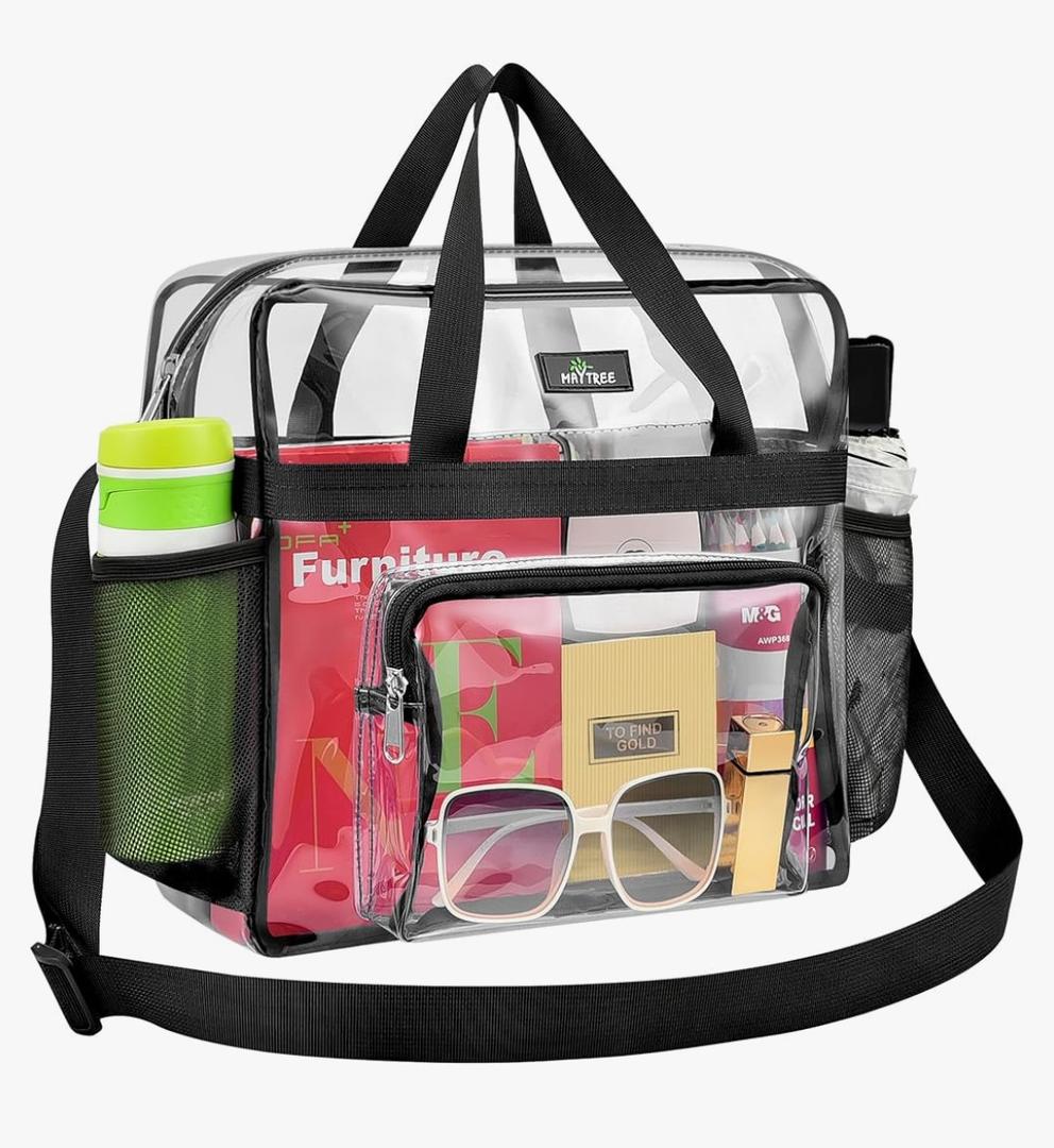 MAY TREE Clear Bag for Stadium Events 12×6×12 Clear Tote Lunch Bag with Reinforced Straps for Work, Sporting Events and Gym