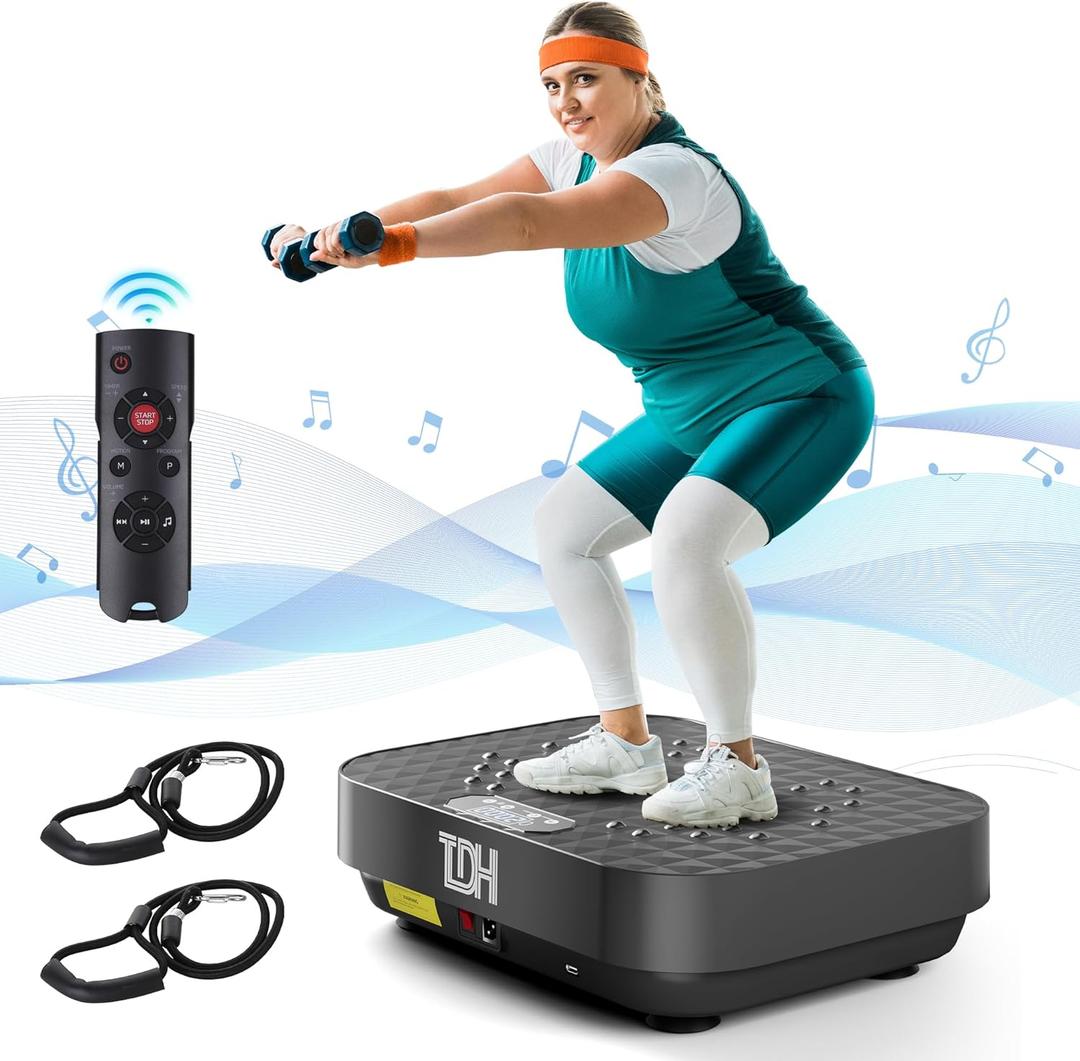 TDH Vibration Plate Exercise Machine, Power Plate Vibration Platform for Weight Loss,Vibrating Plate for Lymphatic Drainage, Shaping Toning with Resistance Band,Home Gym (Navy blue)