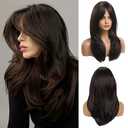 20 Inches Long Straight Dark Brown Layered Synthetic Hair Wigs with Bangs for Women Daily Party Use