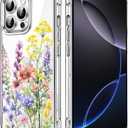 Wild Flower Clear Case Compatible with iPhone 16 Pro, Cute Girls and Women Floral Back Case Cover, Summer Flowers Transparent Flexible TPU Bumper Shockproof Protective Phone Case