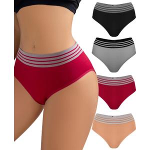 Kingfung Womens Underwear Cheeky Bikini Panties for Women Briefs Soft Stretch Underwear 4 Pack (L)