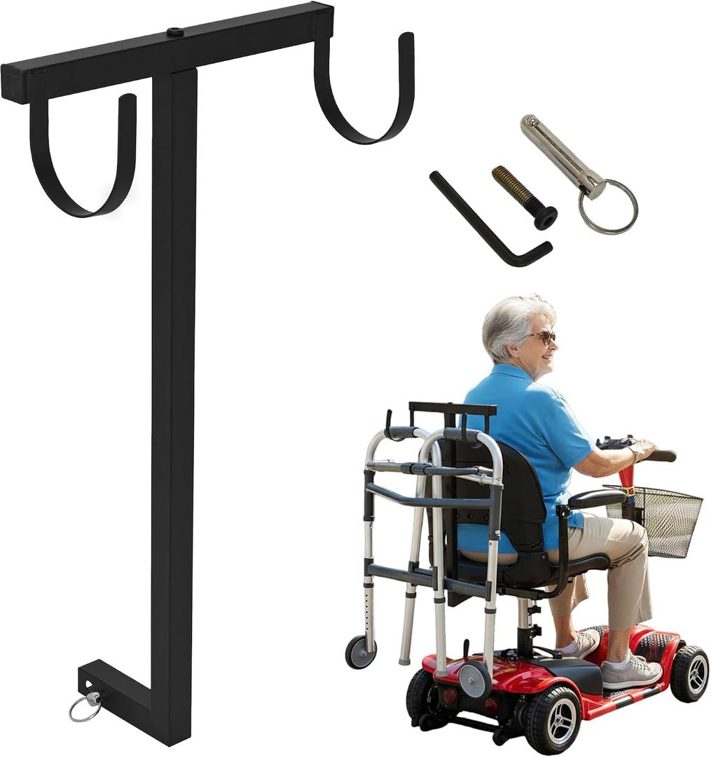 Universal Walker Holder for Mobility Scooters, Fit for Pride Mobility & Golden Technologies, Works with Scooters & Power Chairs with 1" x 1" Hitch Receiver, Lightweight and Sturdy, Black