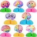 JOYMEMO 8 Pieces Colorful Brain Honeycomb Centerpieces for Tables - Rainbow Brain Theme Birthday Decorations Teens Adults, Double Sided Brain Table Toppers for Baby Shower Party Supplies