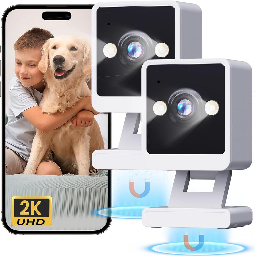 Indoor Camera, 2K Cameras for Home Security with Color Night Vision & Siren, 2-Way Audio for Pet/Dog/Baby/Nanny, 2.4GHz WiFi Camera, 24/7 Cloud & SD Card Storage, Works w/Alexa, 2 Pack