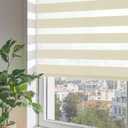 ChrisDowa Cordless Zebra Blinds for Windows, Dual Layer Free-Stop Light Filtering Window Roller Shades, Pull Down Privacy Zebra Shades for Home, Office, Bedroom, Door (58" W x 72" H, Beige)