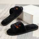 Halloween Pumpkin Cozy Slippers Spooky Comfy Autumn Winter Slippers, Fuzzy Plush Winter Indoor Outdoor (Black)