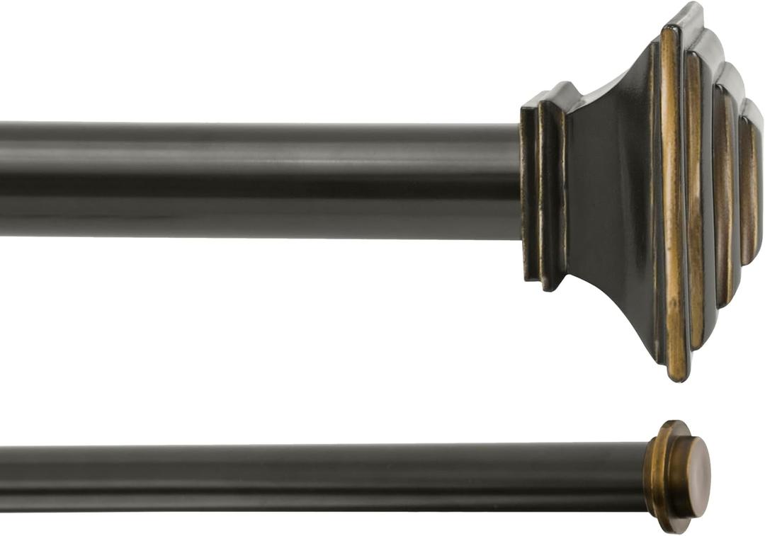 Kenney KN85064 Mission Step Square End Standard Decorative Window Double Curtain Rod, 66-120" Adjustable Length, Oil Rubbed Bronze Finish, 1" Diameter Steel Tube