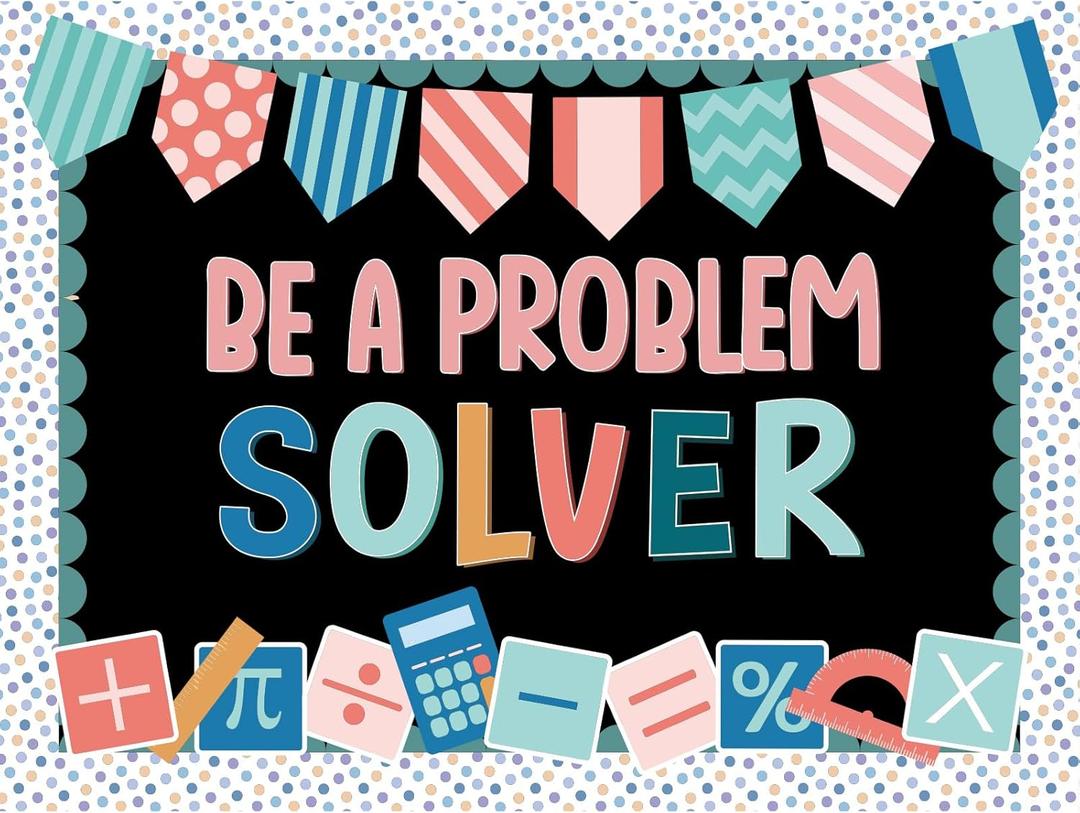 Janlaugh 48 Pcs Math Bulletin Board Decorations Sets be a Problem Solver Bulletin Board Decor Cubes Math Keywords Problem Solving Paper Cutouts for Elementary Back to School Classroom Wall Decor