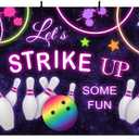 MEHOFOTO Bowling Birthday Photography Studio Backgrounds Let's Strike Up Some Fun Bowling Party Decorations Rainbow Neon Glow Girls Birthday Banner Photo Backdrops 7x5ft