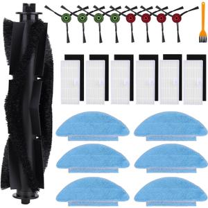 22pcs Replacement Part Kit for Tikom L9000 L8000 Pro, Lubluelu SL60D, Laresar L6 Nex Robotic Vacuum Cleaner Spare Parts, 1 Main Roller, 8 Side Brush, 6 Hepa Filter, 6 Mop Cloths,1 Cleaning Brush