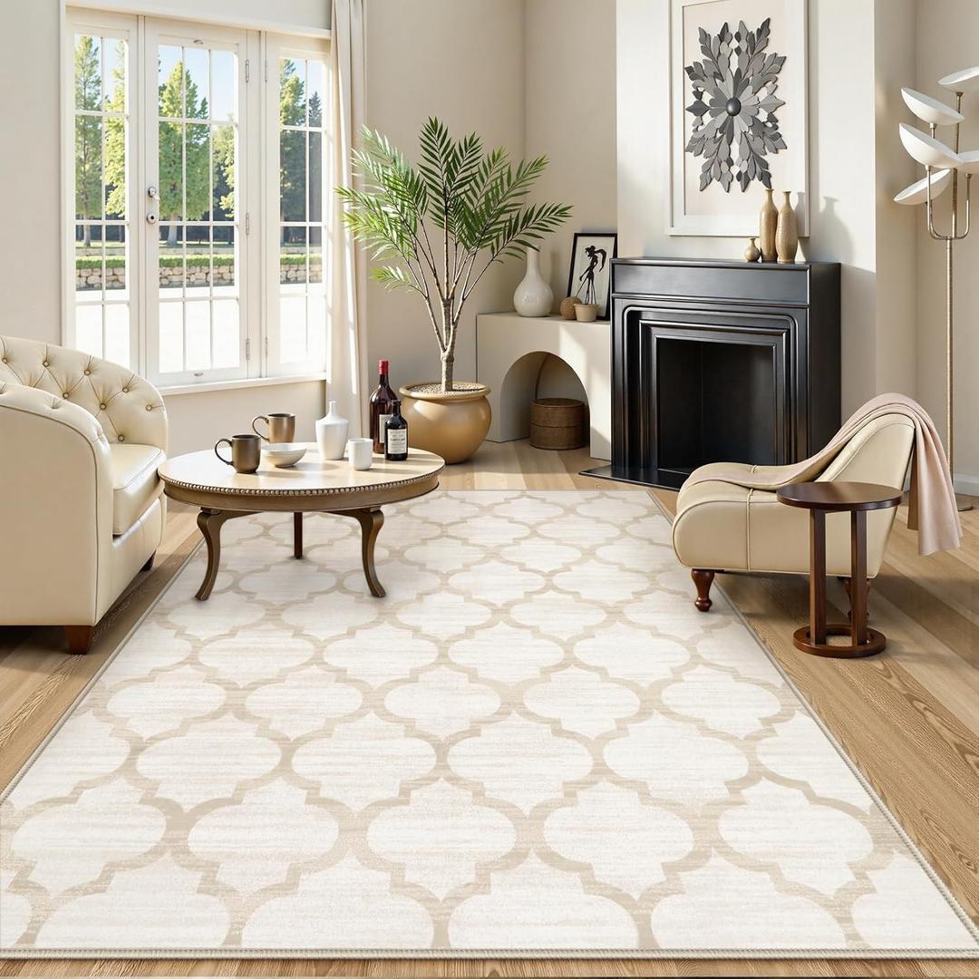 Lahome Moroccan 5x7 Area Rugs for Living Room Machine Washable Rug,Beige Rug for Bedroom Soft Low Pile Non-Slip Large Carpet for Dining Playroom