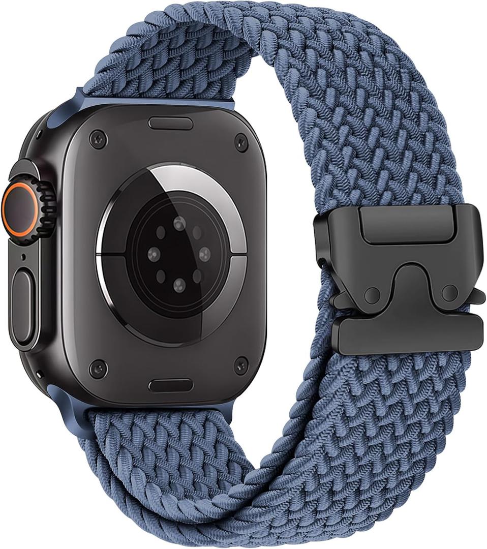 Braided Solo Loop for Apple Watch Ultra/2 Bands 49mm 46mm 45mm 44mm 42mm Men/Women,Parachute Buckle Stretchy Elastic Nylon Sport Strap Wristband for iWatch Bands Series 10 9 8 7 6 5 4 3 SE/2 (04-Deep Blue)