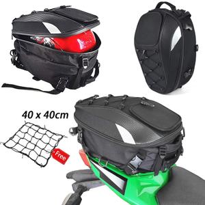 Motorcycle Tail/Seat Bag - Dual Use Waterproof Helmet Bag for Motorbike - with One Extra Cargo Net (Black&White)