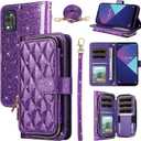 Wallet Case for Wiko Ride 3 with Detachable Wrist Strap Crossbody Shoulder Strap Luxury PU Leather 9+ Card Slots Zipper Purse Stand Cell Accessories Phone Cover for U614AS Girls Women Purple