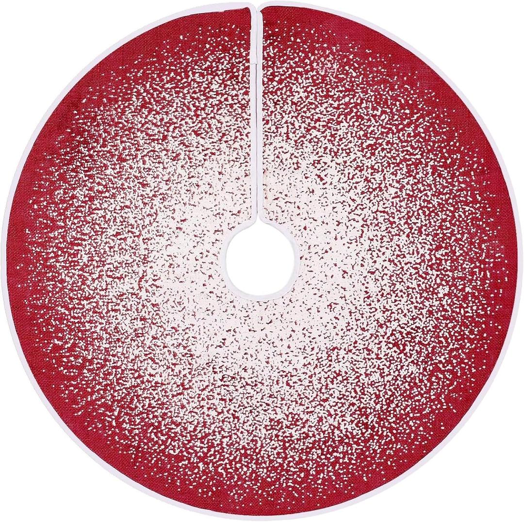 N&T NIETING Christmas Red Tree Skirt, 23 Inch Mini Tree Cover with White Snowflake Printed for Farmhouse Holiday Party Indoor Winter Xmas Tree Decorations (24 INCH, Red)