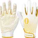 Mens Football Gloves Wide Receiver Gloves Youth Sticky Receiver Gloves Mens Receiving Gloves Best Gifts (Adult L, White and Gold)