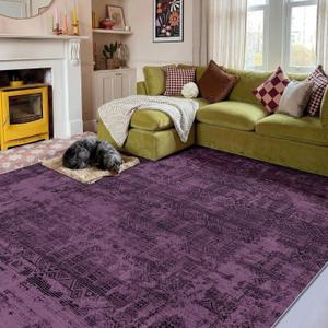 Kokia Abstract 8x10 Area Rugs Living Room Washable Low Pile Non-Slip Indoor Decor Purple Carpet Foldable Stain Resistant Ombre Rugs Bedroom Dining Room, Oslo Plum
