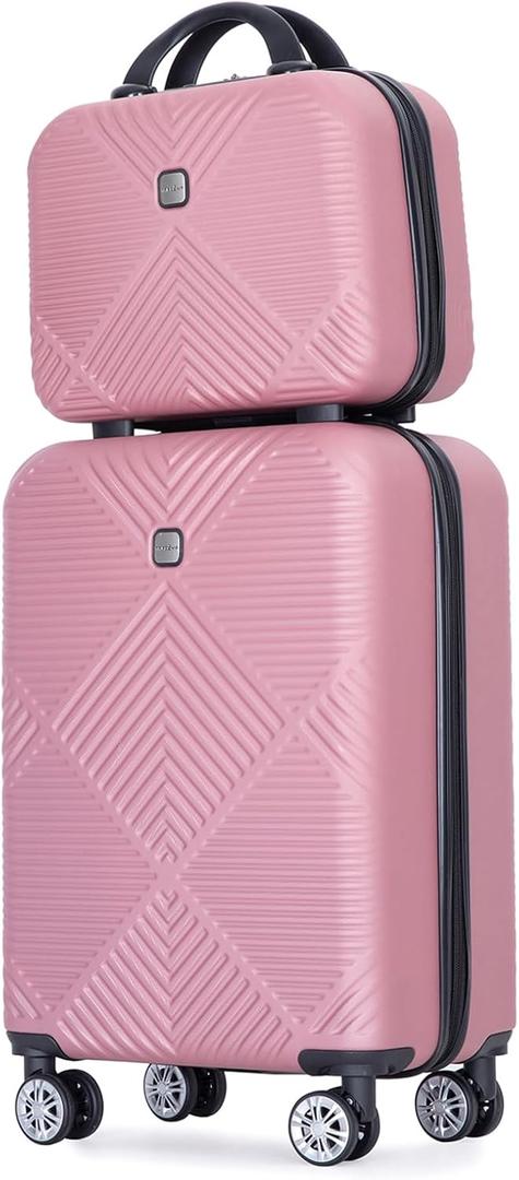 Tripcomp 2 Piece Carry on Luggage Set, Airline Approved 20 Inch Luggage with Cosmetic Case HardShell Suitcase with Spinner Wheels, Lightweight Durable Hardside Suitcases Set, Pink