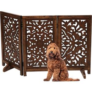 Freestanding Pet Gate for Dogs, Foldable Wooden Dog Gate for House, Indoor Dog Gate for Stair, Doorway, Circle Design Gates for Dogs Indoor, 48 Inch Wide, (16" x3 Panels 48 inch)