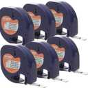 DYMO Authentic Lt Paper Labeling Tape for LetraTag Label Makers, 1/2" (12mm), Black Print On White Tape, 6-Pack