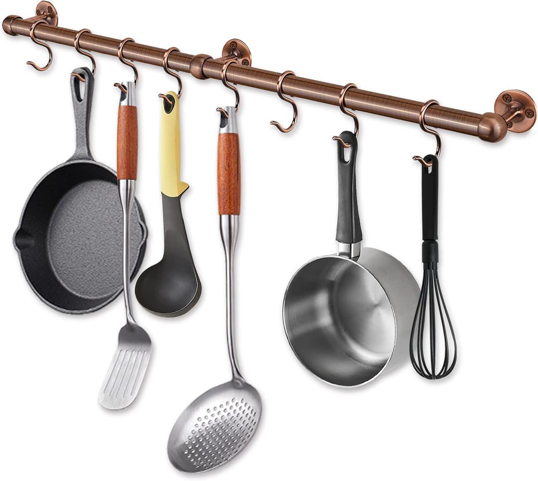 Rothley Stainless Steel Pot and Pan Hanger: 23.7 Inch Wall Mounted Hanging Pots and Pans Rack with Hooks (Antique Copper)