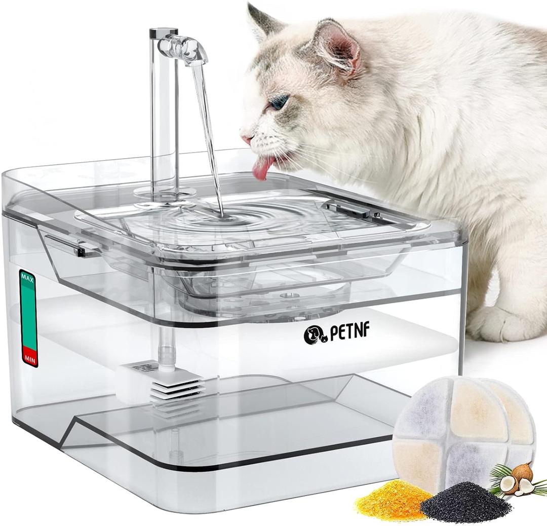 PETNF Transparent 3L/101oz Pet Water Fountain - Automatic Cat & Dog Dispenser with LED Light, Ultra Quiet Pump, 3 Flow Modes & 2 Filters