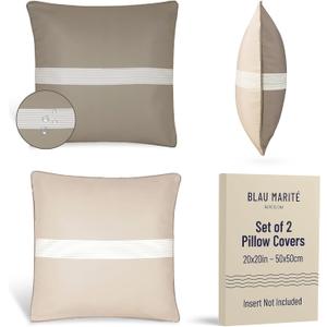 Outdoor Waterproof Pillow Covers Decorative Stripe Cushion Cover in Brown & Beige for Patio, Garden and Balcony 5050 cm - 20x20 in, 2 Pack