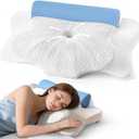 Cervical Neck Pillow for Sleeping, Ergonomic Contour Memory Foam Pillow for Neck and Shoulder Pain Relief, Soft for Side Sleep Stomach Sleeping and Back Sleeper (White&blue)