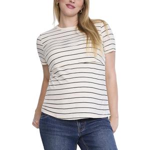 Motherhood Maternity Women's Short Sleeve Crew Neck Nursing Lightweight Tee Shirt for Breastfeeding with Easy Lift-Up Access (Beige, M)